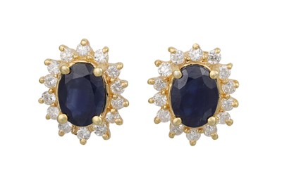 Lot 281 - A PAIR OF SAPPHIRE AND DIAMOND CLUSTER...