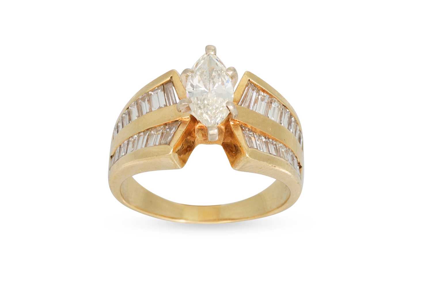 Lot 378 - A DIAMOND SET RING, the marquise cut diamond...
