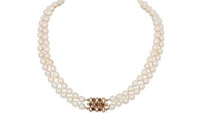 Lot 51 - A 1980S TWO ROW CULTURED PEARL NECKLACE, to a...
