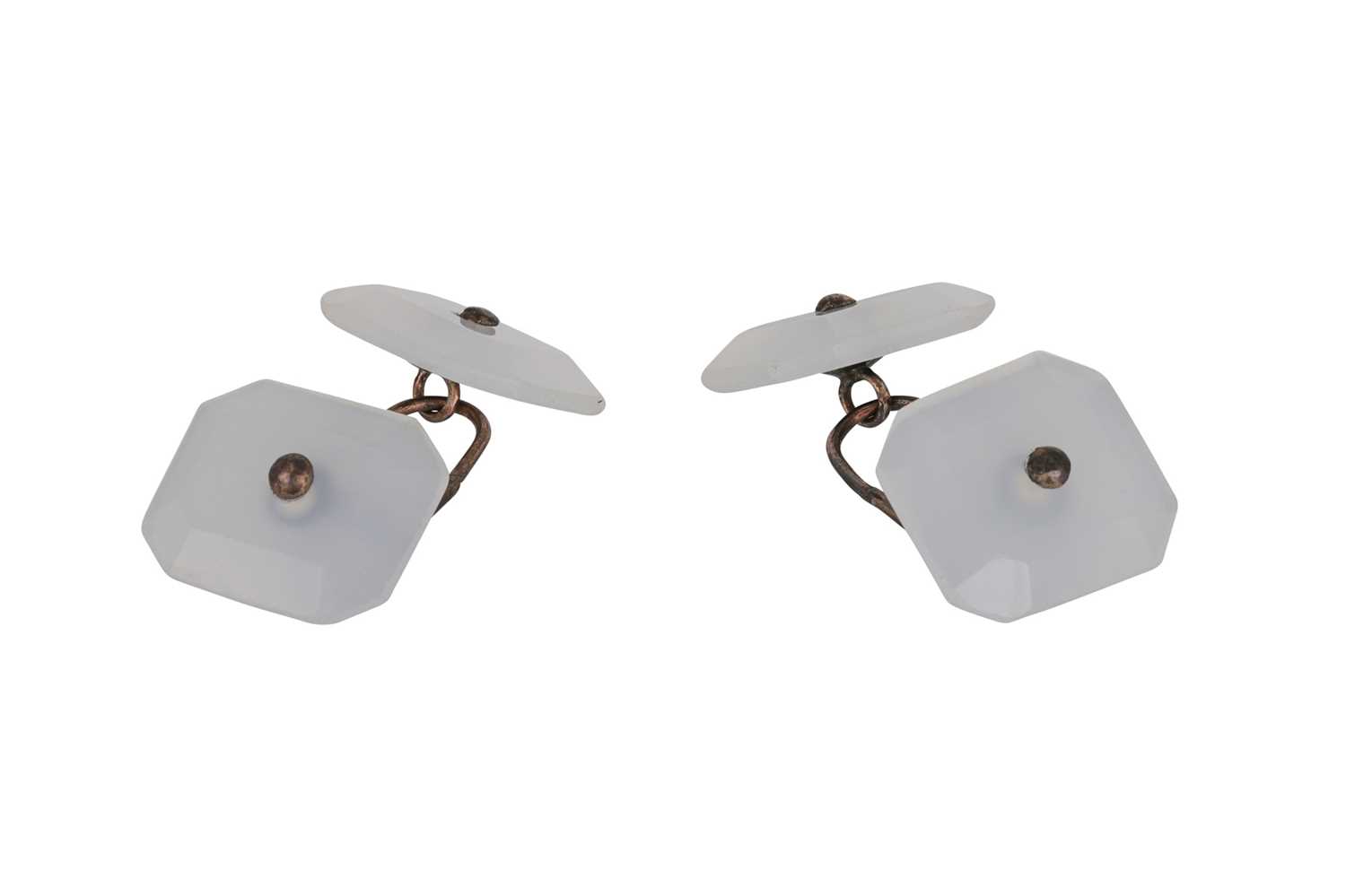 Lot 132 - A PAIR OF VINTAGE CUFFLINKS, set with rock...