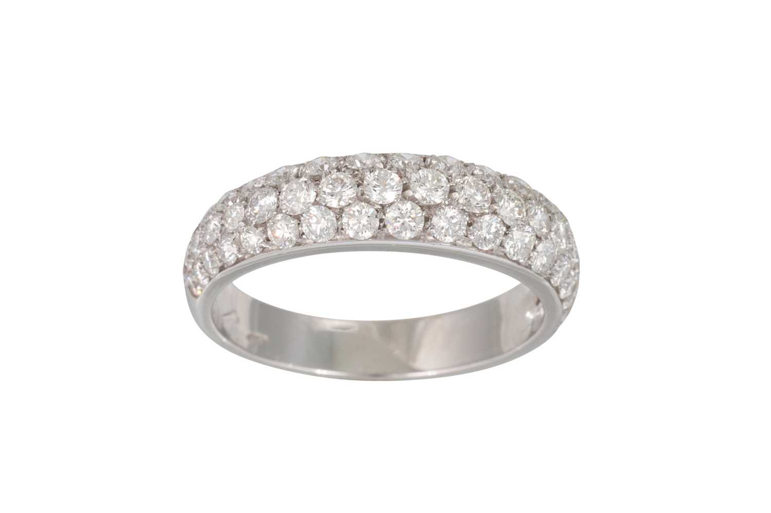 Lot 145 - A TWO ROWED DIAMOND SET RING, the brilliant...