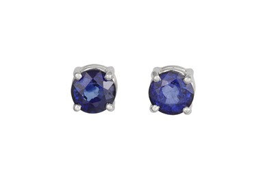Lot 161 - A PAIR OF SAPPHIRE STUD EARRINGS, mounted in...