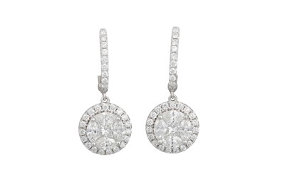 Lot 196 - A PAIR OF DIAMOND CLUSTER DROP EARRINGS, the...