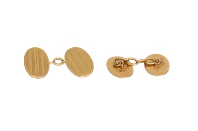 Lot 255 - A PAIR OF 18CT YELLOW GOLD CUFFLINKS, engine...