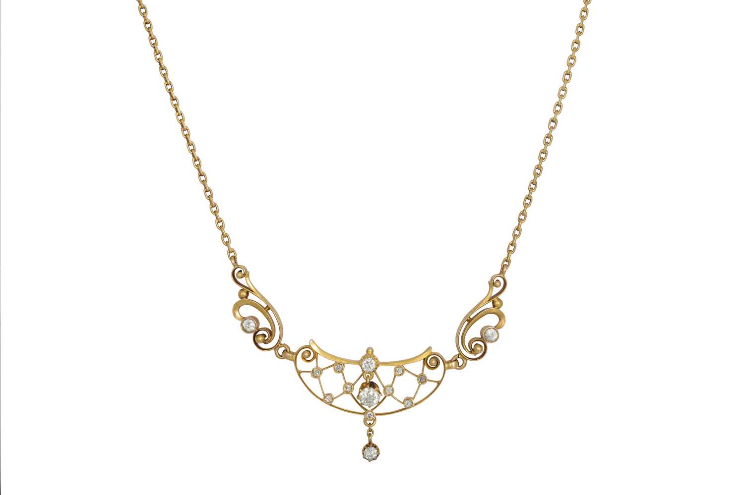 Lot 257 - AN ANTIQUE DIAMOND NECKLACE, the openwork...