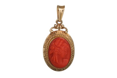 Lot 328 - A CORAL CAMEO PENDANT, depicting a lady, 14ct...