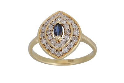 Lot 331 - A DIAMOND AND SAPPHIRE CLUSTER RING, navette...