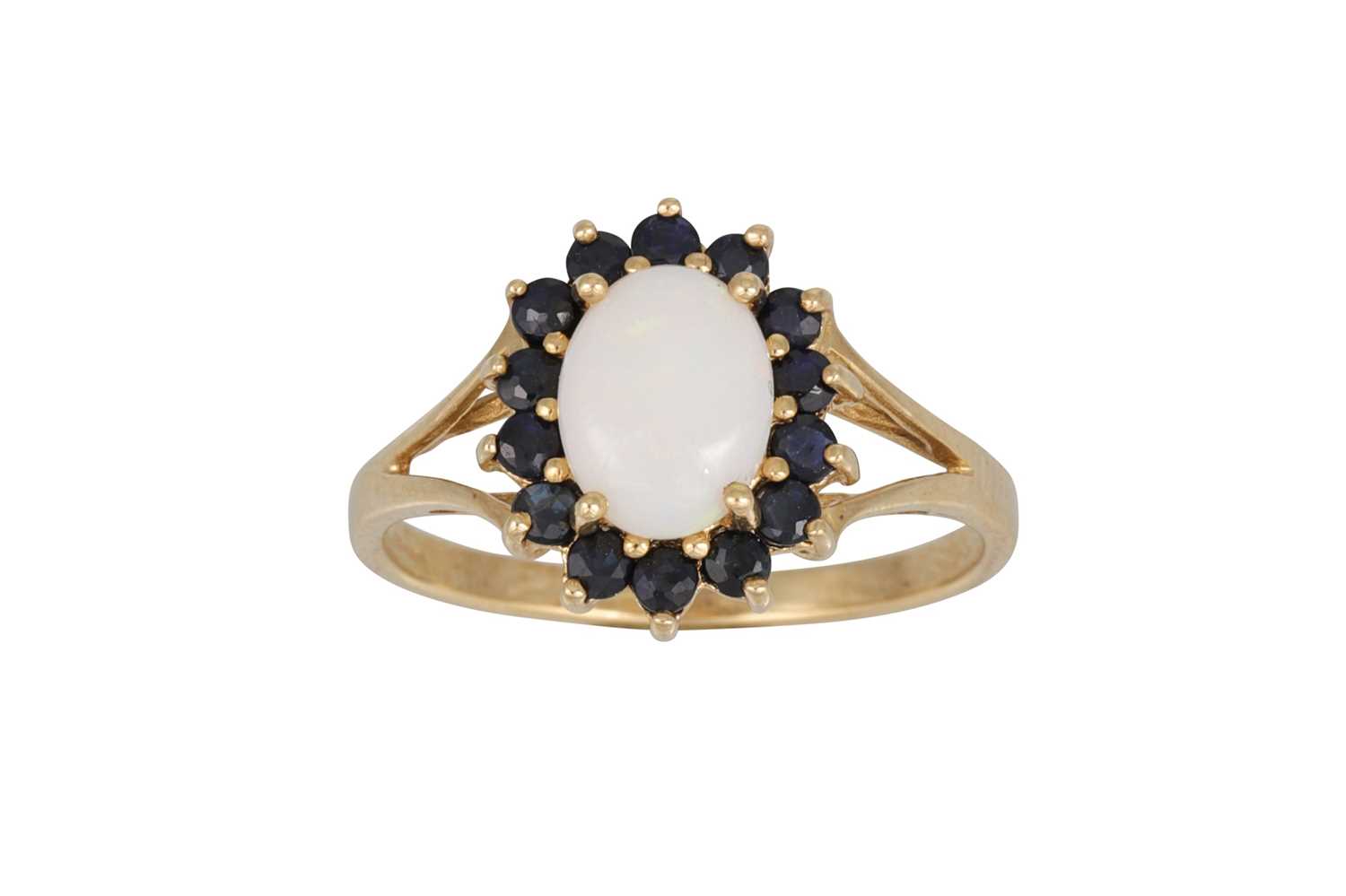 Lot 25 - AN OPAL AND SAPPHIRE CLUSTER RING, the...