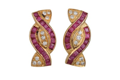 Lot 80 - A PAIR OF DIAMOND AND RUBY CLUSTER EARRINGS,...