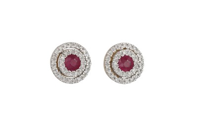 Lot 85 - A PAIR OF DIAMOND AND RUBY TARGET CLUSTER...