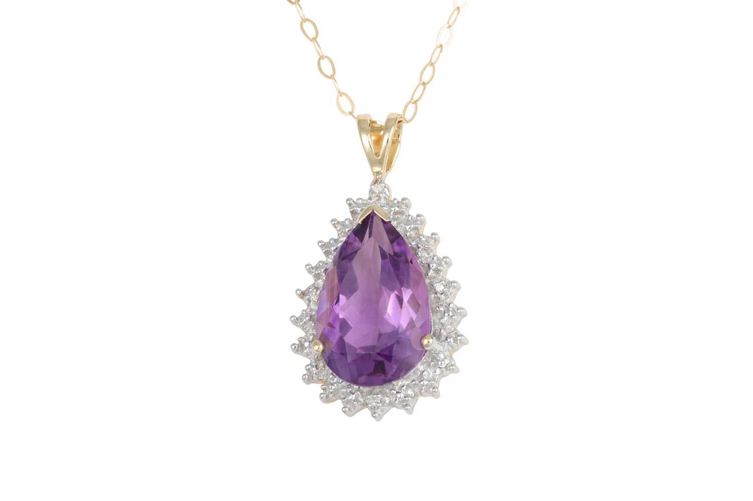 Lot 88 - AN AMETHYST AND DIAMOND PENDANT, the large...