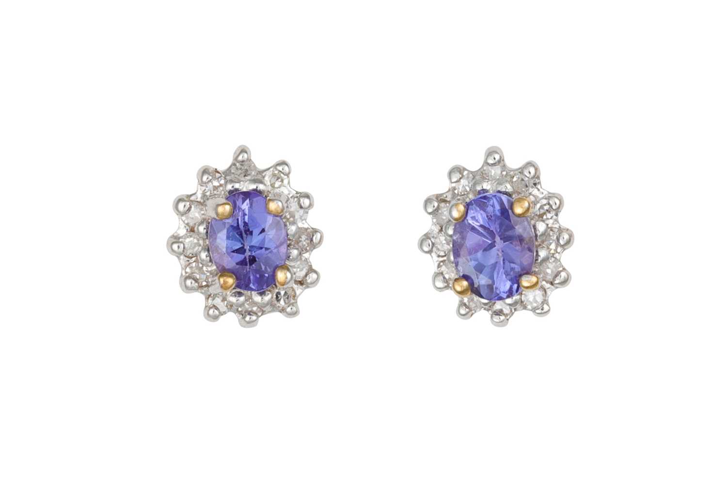 Lot 93 - A PAIR OF DIAMOND AND TANZANITE CLUSTER...