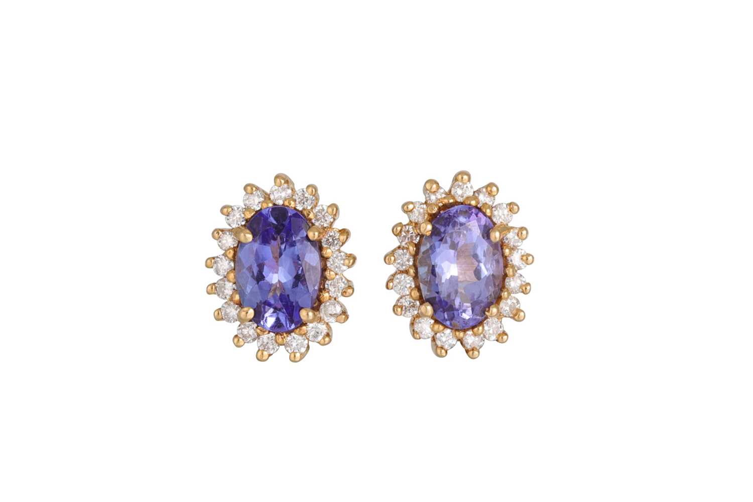 Lot 97 - A PAIR OF DIAMOND AND TANZANITE CLUSTER...