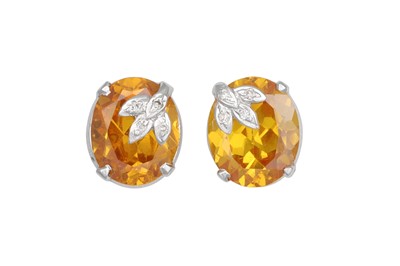 Lot 106 - A PAIR OF DIAMOND AND CITRINE EARRINGS,...