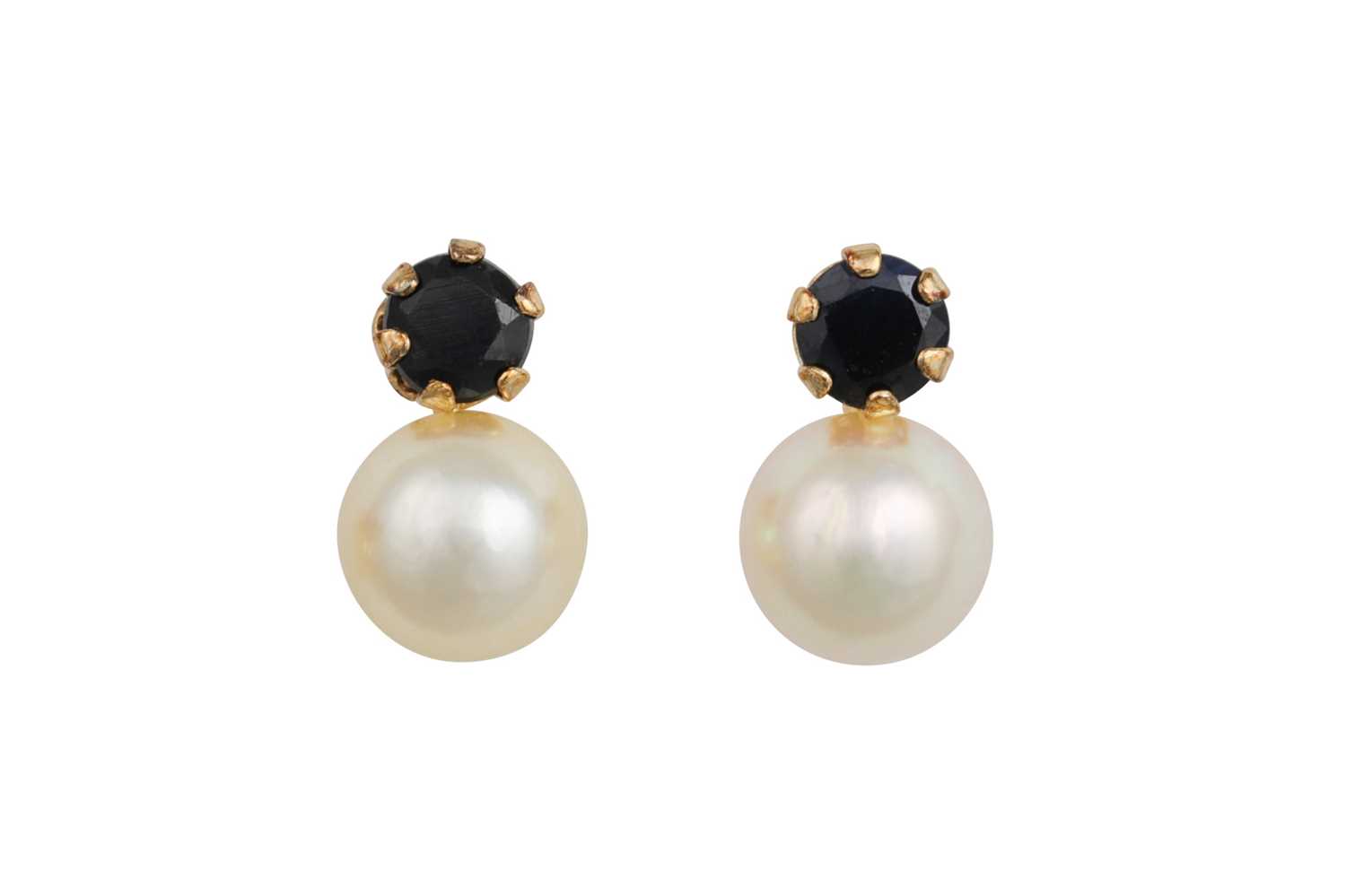 Lot 110 - A PAIR OF SAPPHIRE AND PEARL EARRINGS, set...