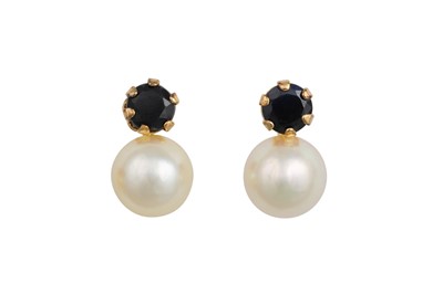 Lot 110 - A PAIR OF SAPPHIRE AND PEARL EARRINGS, set...