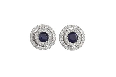 Lot 111 - A PAIR OF DIAMOND AND SAPPHIRE TARGET CLUSTER...