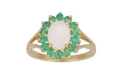 Lot 114 - AN OPAL AND EMERALD CLUSTER RING, the oval...