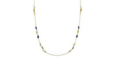 Lot 284 - AN 18CT GOLD NECK CHAIN, set with peridot and...