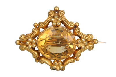Lot 183 - A VICTORIAN 15CT YELLOW GOLD CITRINE BROOCH,...