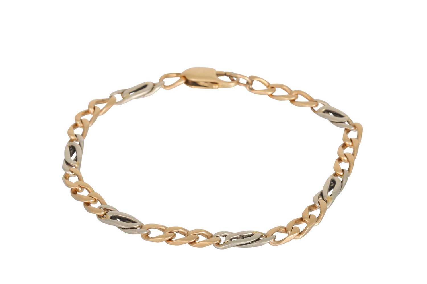 Lot 10 - A 9CT GOLD TWO COLOUR GOLD FLAT CURB LINK...