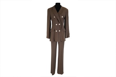 Lot 484 - A LADY'S SPORTMAX BROWN PINSTRIPE TROUSER SUIT,...