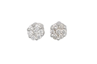 Lot 169 - A PAIR OF DIAMOND CLUSTER EARRINGS, mounted in...