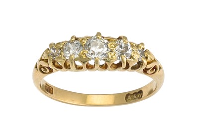 Lot 100 - AN ANTIQUE DIAMOND FIVE STONE RING, the old...