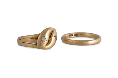Lot 150 - TWO 18CT GOLD RINGS, one in the form of a...