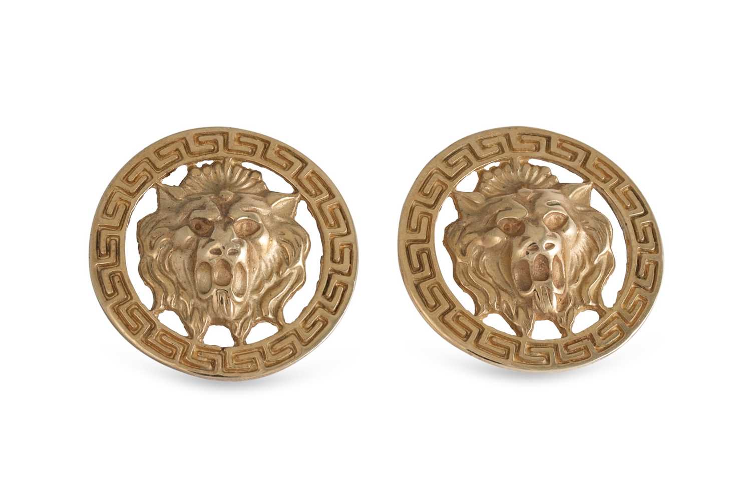 Lot 216 - A PAIR OF 9CT GOLD GUCCI STYLE EARRINGS, Greek...