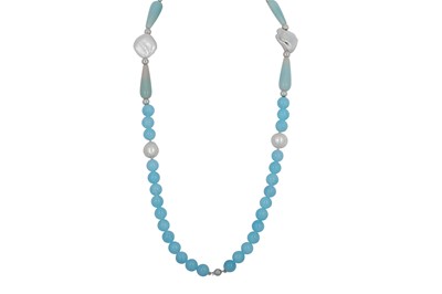 Lot 364 - AN AQUAMARINE, CHALCEDONY AND MOTHER OF PEARL...