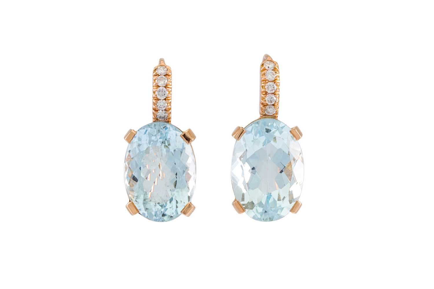 Lot 298 - A PAIR OF AQUAMARINE AND DIAMOND EARRINGS, the...