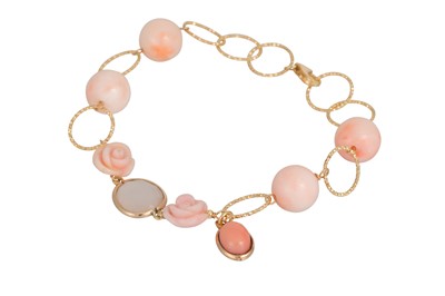 Lot 377 - A PINK CORAL AND ROSE QUARTZ BRACELET, with...
