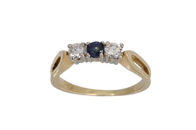Lot 327 - A THREE STONE SAPPHIRE AND DIAMOND RING, the...