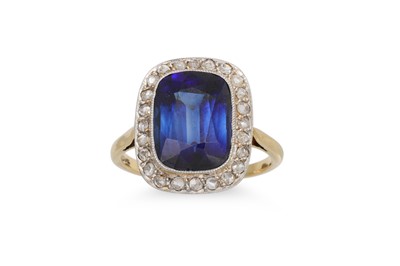 Lot 333 - A VINTAGE SYNTHETIC SAPPHIRE AND DIAMOND...