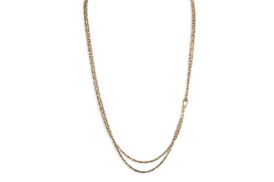 Lot 341 - A VINTAGE 9CT GOLD FANCY LINK MUFF CHAIN, 64"...