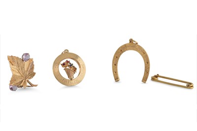 Lot 348 - THREE 9CT GOLD BROOCHES, together with a 9ct...