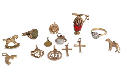 Lot 349 - VARIOUS 9CT GOLD CHARMS, some stone set...