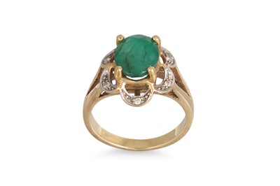Lot 108 - AN EMERALD DRESS RING, mounted in 9ct gold of...