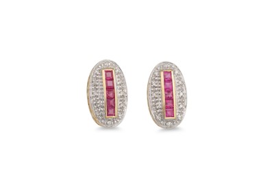 Lot 33 - A PAIR OF DIAMOND AND RUBY CLUSTER EARRINGS,...