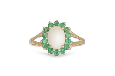 Lot 34 - AN OPAL AND EMERALD CLUSTER RING, the oval...