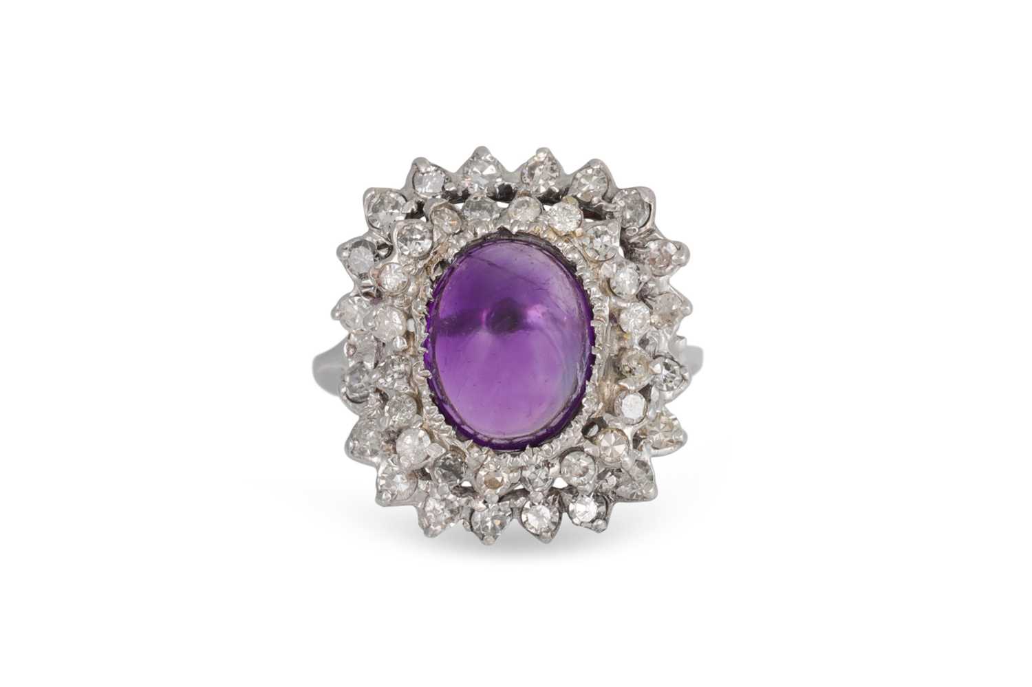 Lot 35 - A DIAMOND AND AMETHYST CLUSTER RING, the...