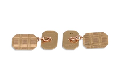 Lot 50 - A PAIR OF ANTIQUE 9CT GOLD CUFFLINKS, engine...