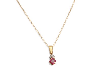 Lot 113 - A RUBY AND DIAMOND SET PENDANT, mounted in 9ct...