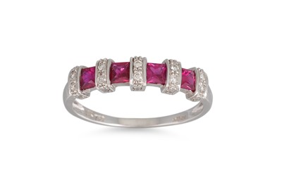 Lot 218 - A RUBY AND DIAMOND RING, mounted in 18ct white...