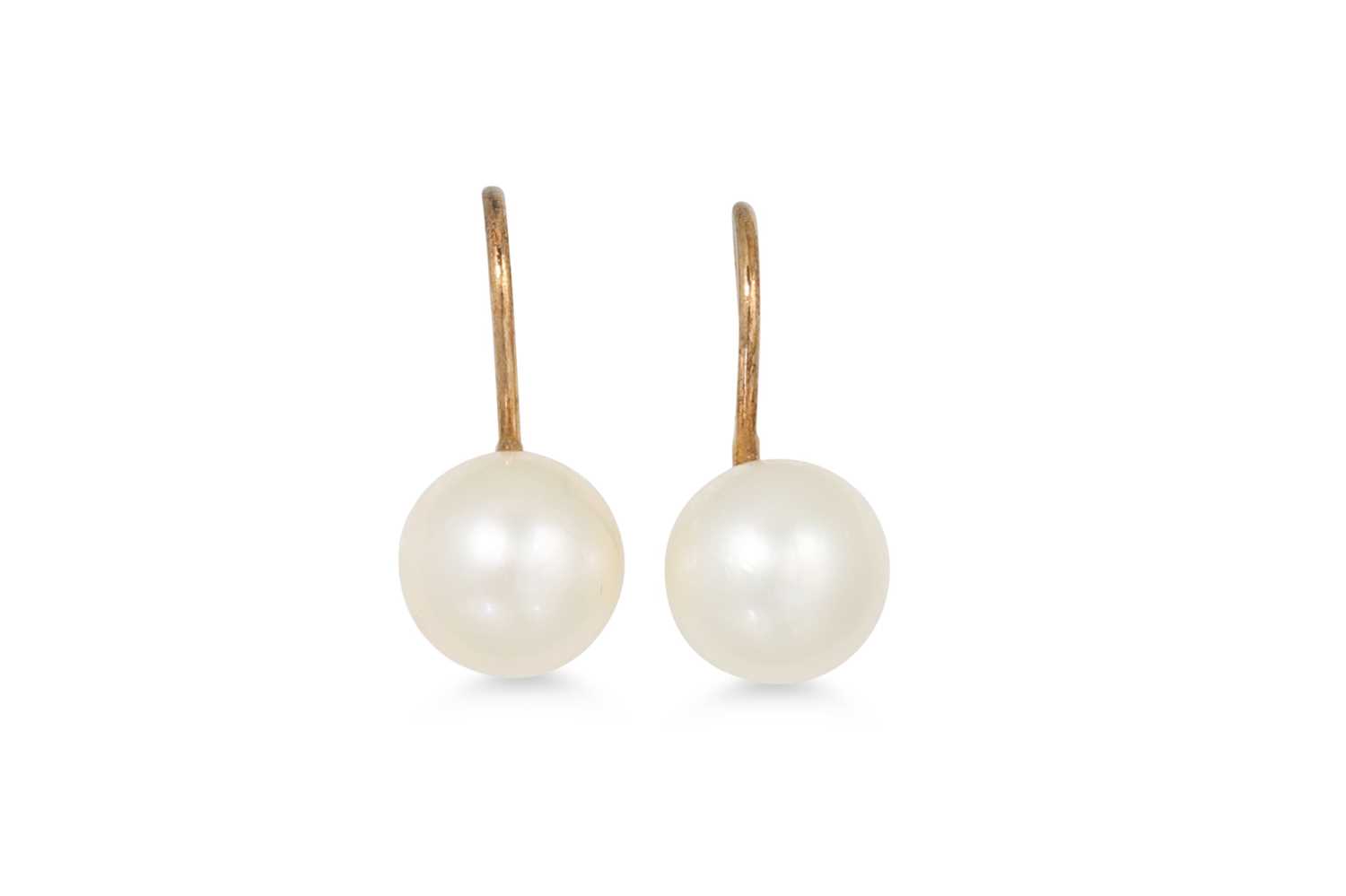 Lot 81 - A PAIR OF PEARL EARRINGS, mounted in gold,...
