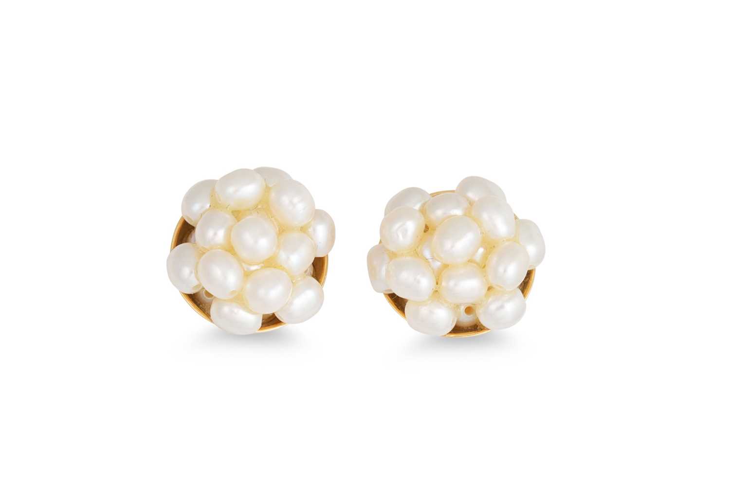 Lot 85 - A PAIR OF SEED PEARL CLUSTER EARRINGS, mounted...