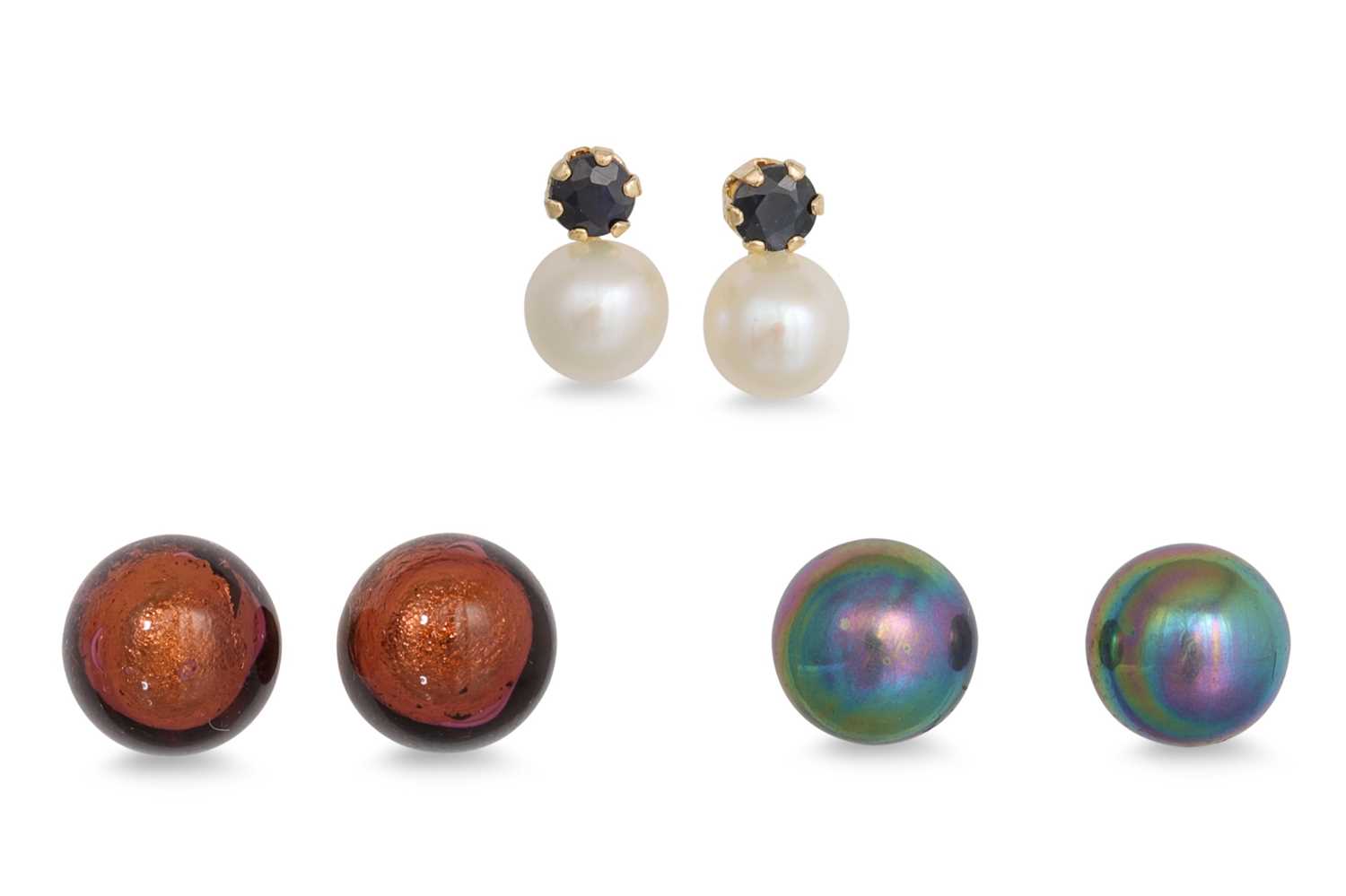 Lot 94 - THREE PAIRS OF 9CT GOLD PEARL STUD EARRINGS,...