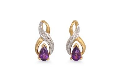 Lot 99 - A PAIR OF DIAMOND AND AMETHYST EARRINGS,...