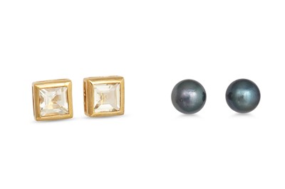Lot 143 - TWO PAIRS OF 9CT GOLD STUD EARRINGS, one gem...